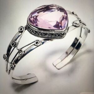 Kunzite Stamped 925 Sterling Silver Cuff Bracelet